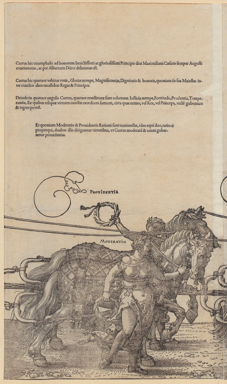 Providentia, blad 3 uit de reeks „De grote triomfwagen“ door Albrecht Dürer