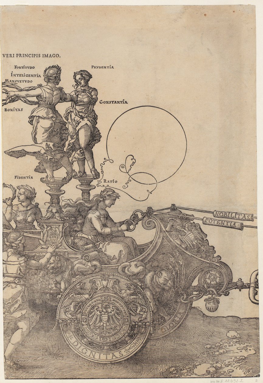 Rechterhelft van de wagen, blad 2 van de serie „De grote triomfwagen“ door Albrecht Dürer