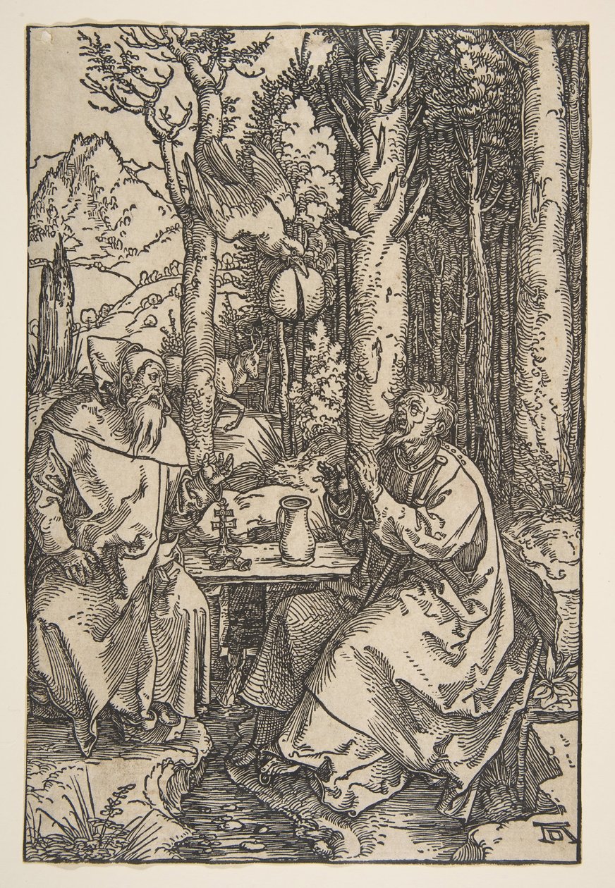 Sint-Antonius en Sint-Paulus in de woestijn door Albrecht Dürer