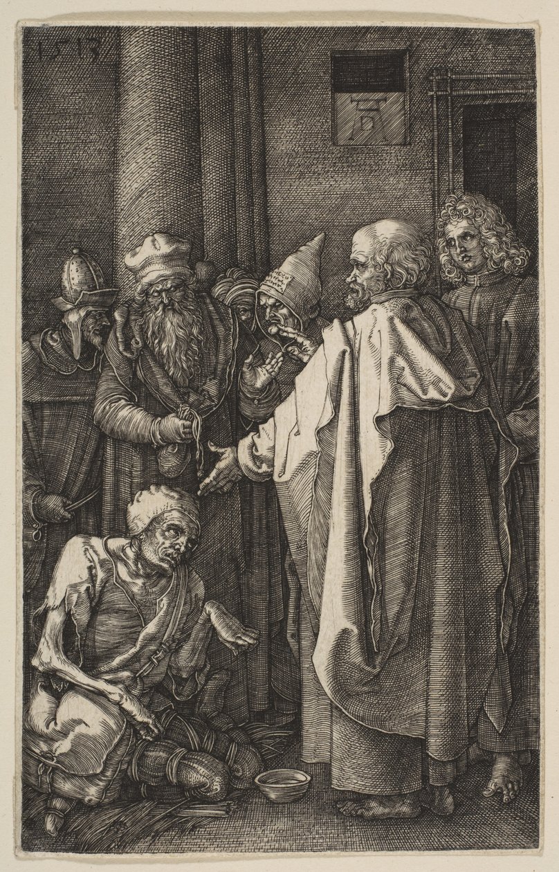 Sint-Petrus en Sint-Johannes bij de poort van de tempel, uit „De Passie“ door Albrecht Dürer