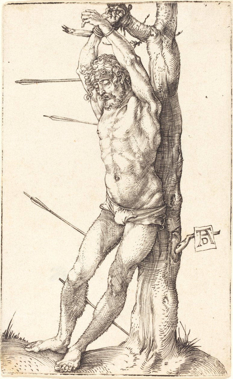 Sint Sebastiaan gebonden aan de boom door Albrecht Dürer