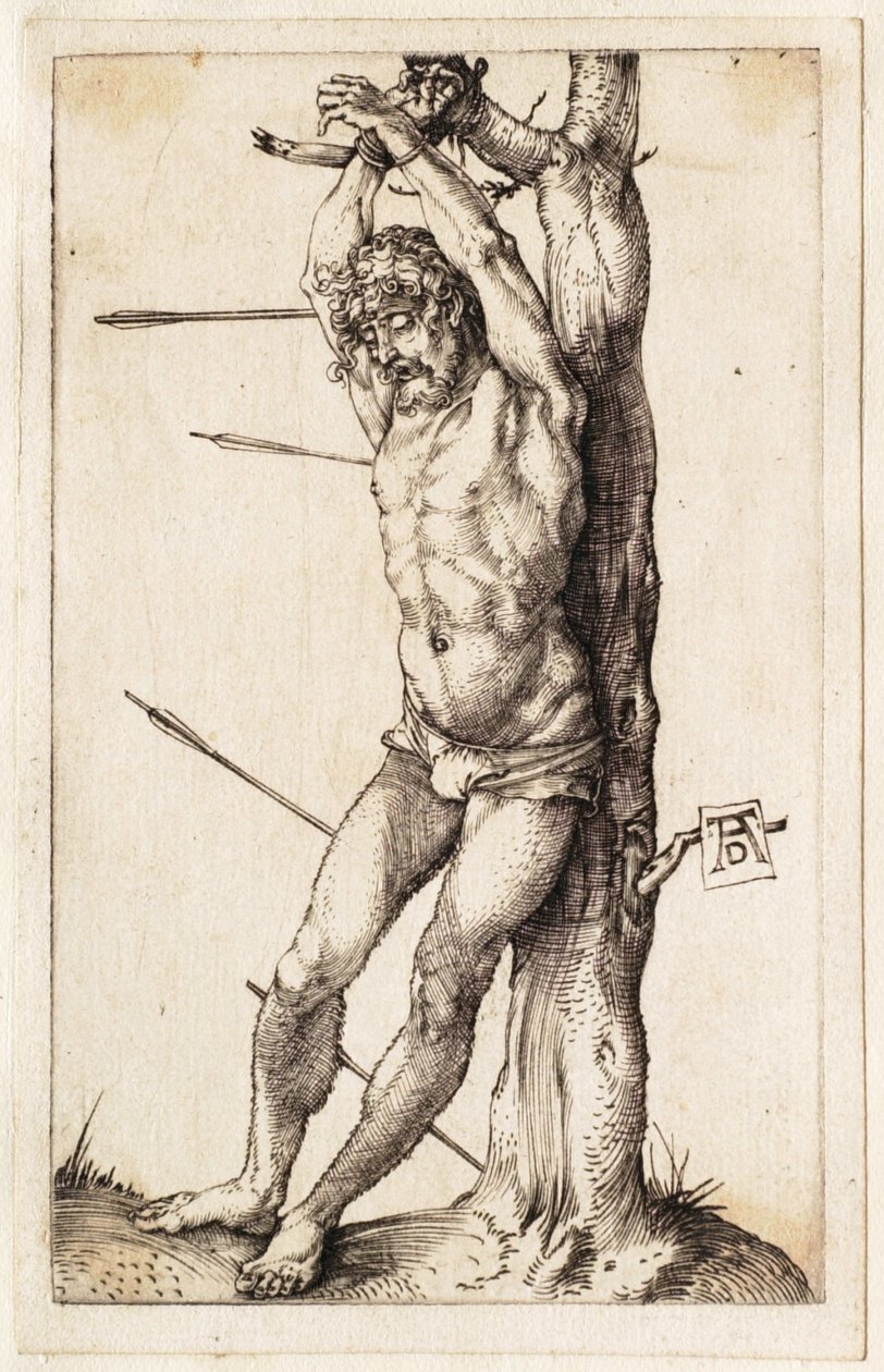 De heilige Sebastiaan, vastgebonden aan de boom door Albrecht Dürer