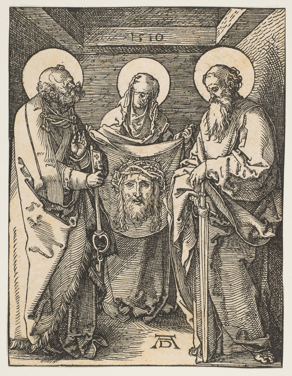 Sint Veronica tussen de heiligen Petrus en Paulus, uit De Kleine Passie door Albrecht Dürer