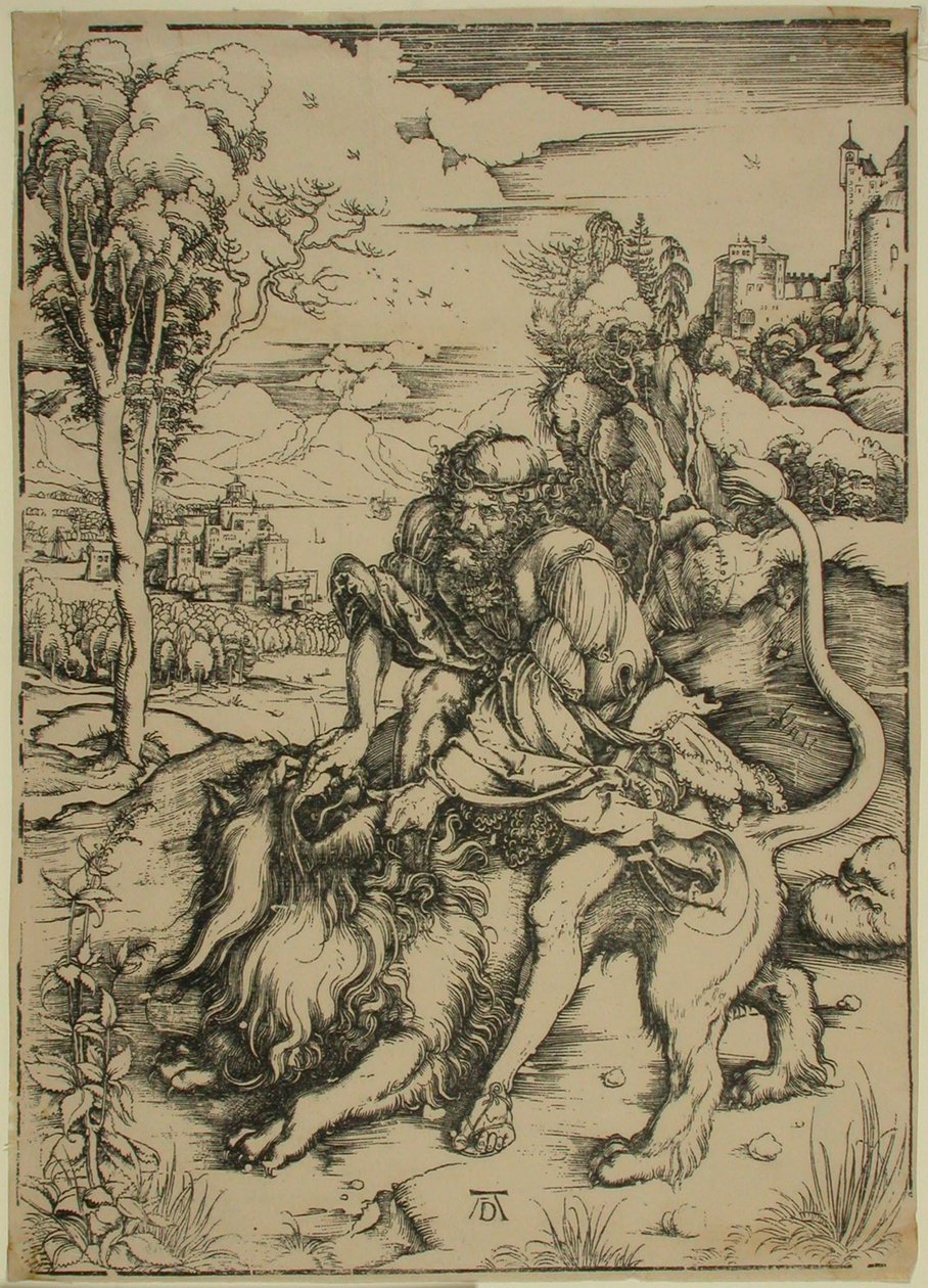 Samson vecht met de leeuw door Albrecht Dürer
