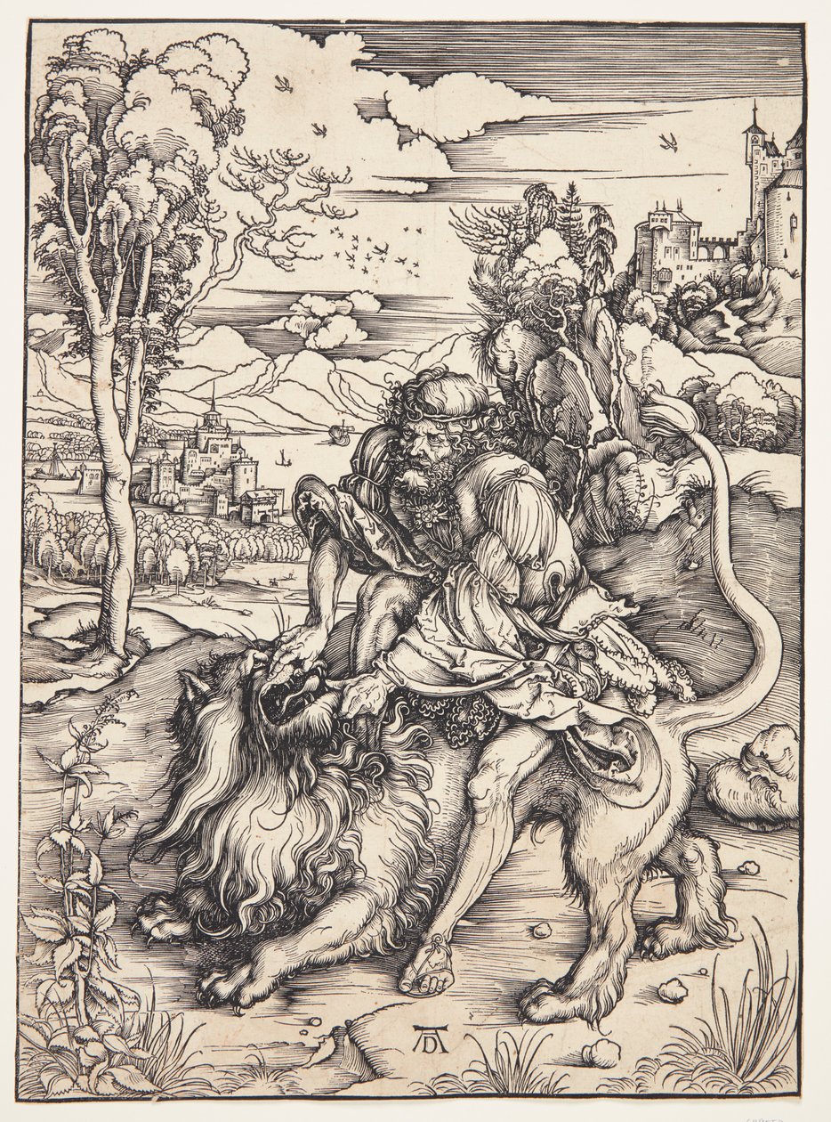 Samson verscheurt de leeuw door Albrecht Dürer