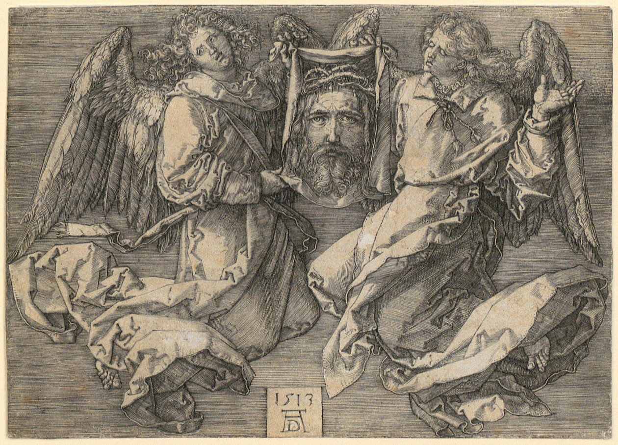 Zweetdoek, vastgehouden door twee engelen door Albrecht Dürer