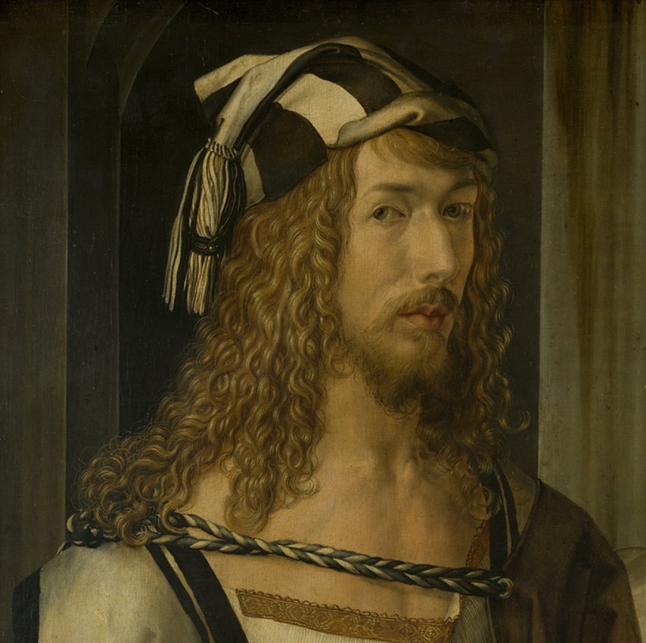 Zelfportret (Madrid), hoofddetail door Albrecht Dürer