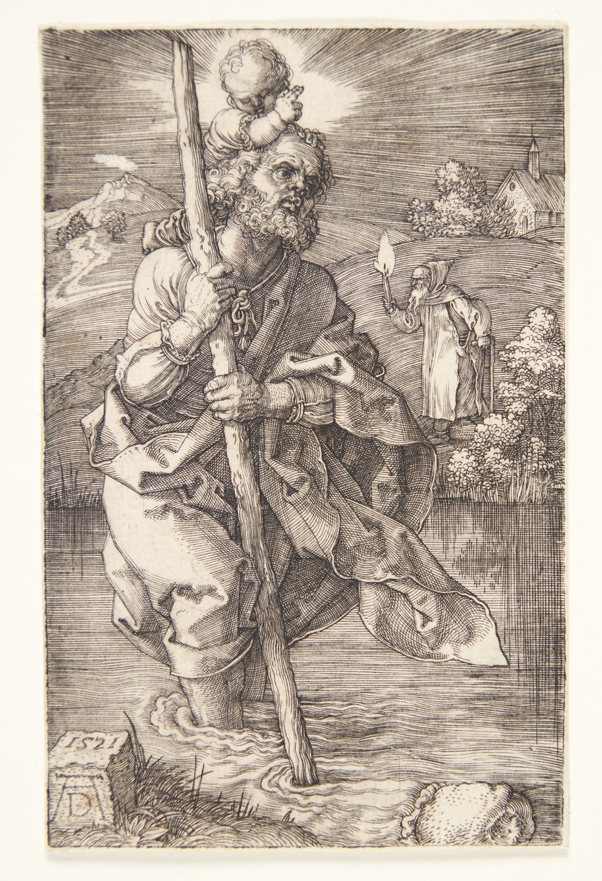 St. Christoffel naar rechts gericht door Albrecht Dürer