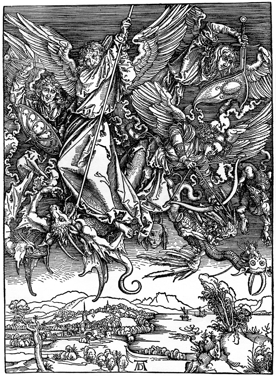 St. Michael vecht met de draak door Albrecht Dürer