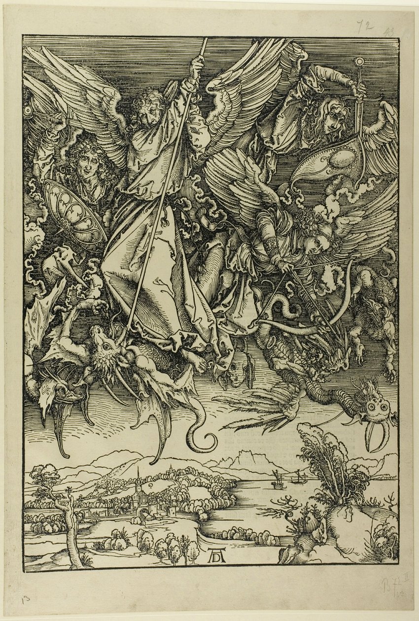 St. Michael vecht tegen de draak, uit De Apocalyps door Albrecht Dürer