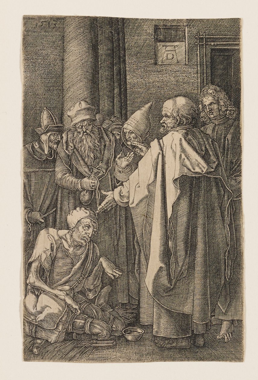 De heilige Petrus en de heilige Johannes genezen een verlamde bij de poort van de tempel door Albrecht Dürer