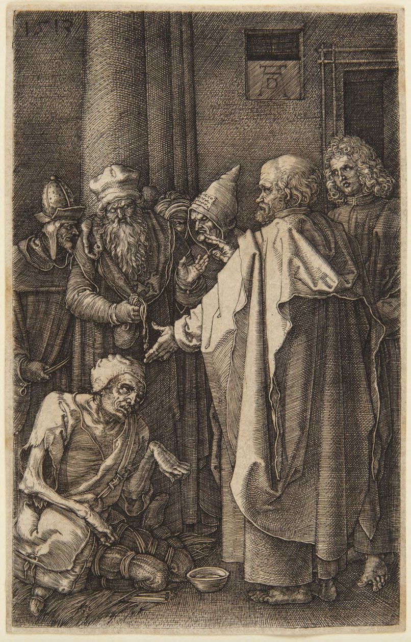 Sint-Petrus en Sint-Johannes genezen de verlamde  (nr. 16 uit de ‘Engraved Passion’) door Albrecht Dürer