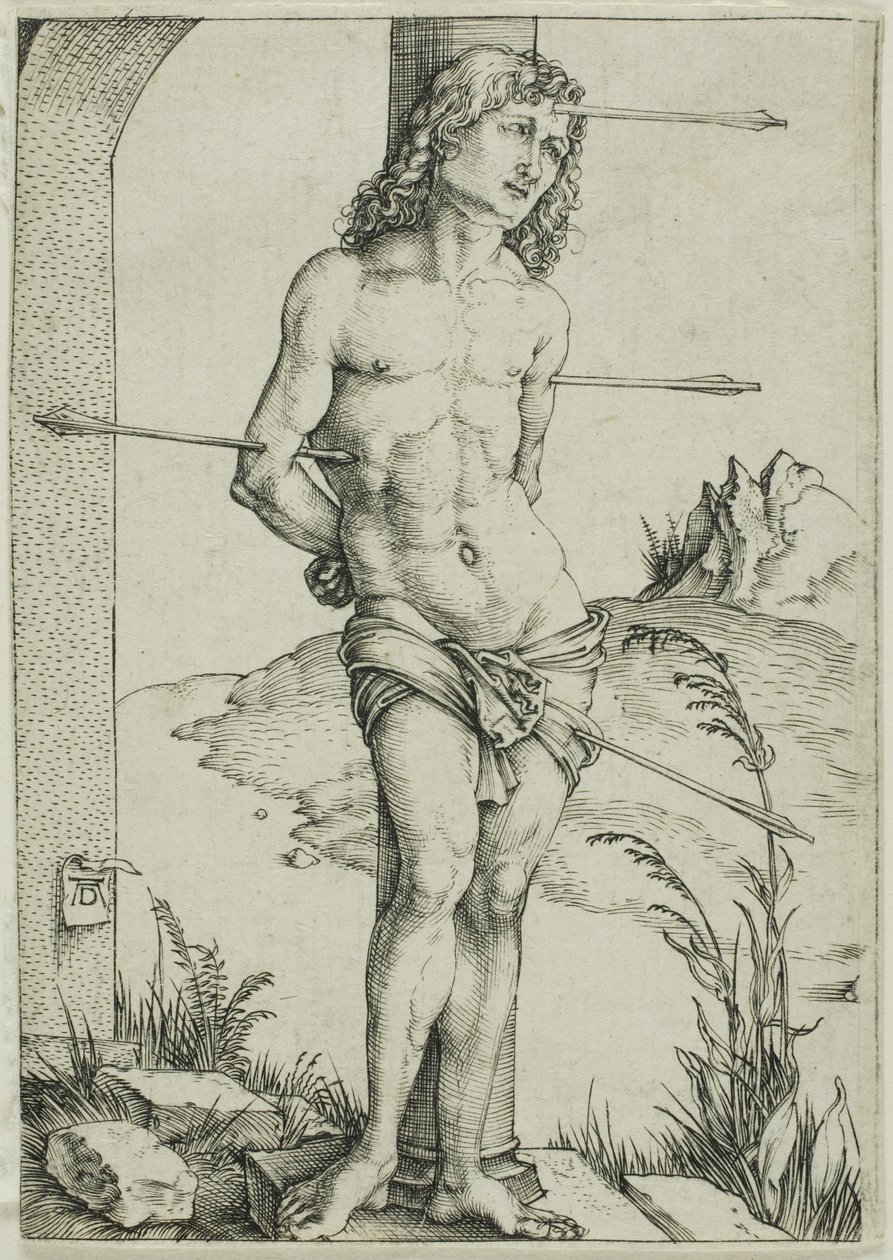 Sint Sebastiaan gebonden aan de kolom door Albrecht Dürer