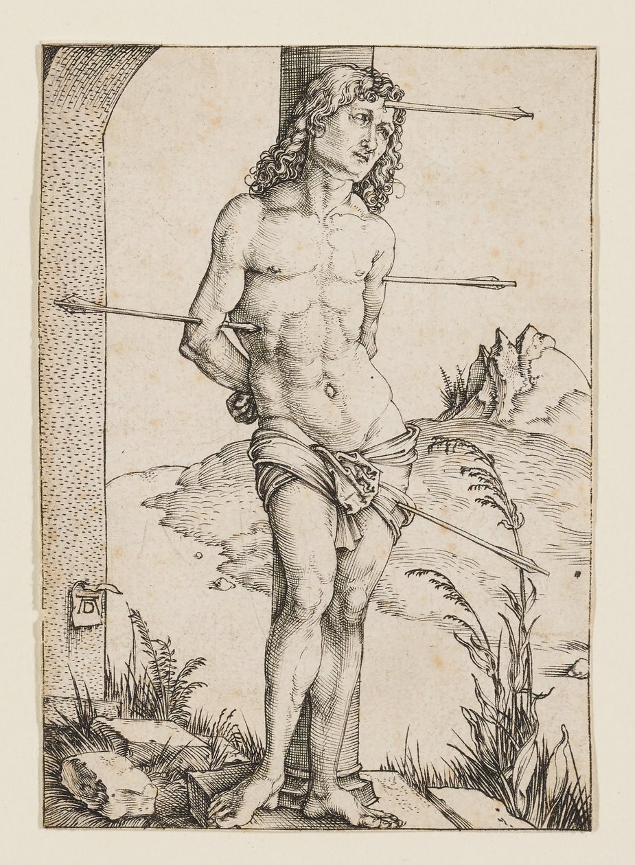 De heilige Sebastiaan, vastgebonden aan een zuil door Albrecht Dürer
