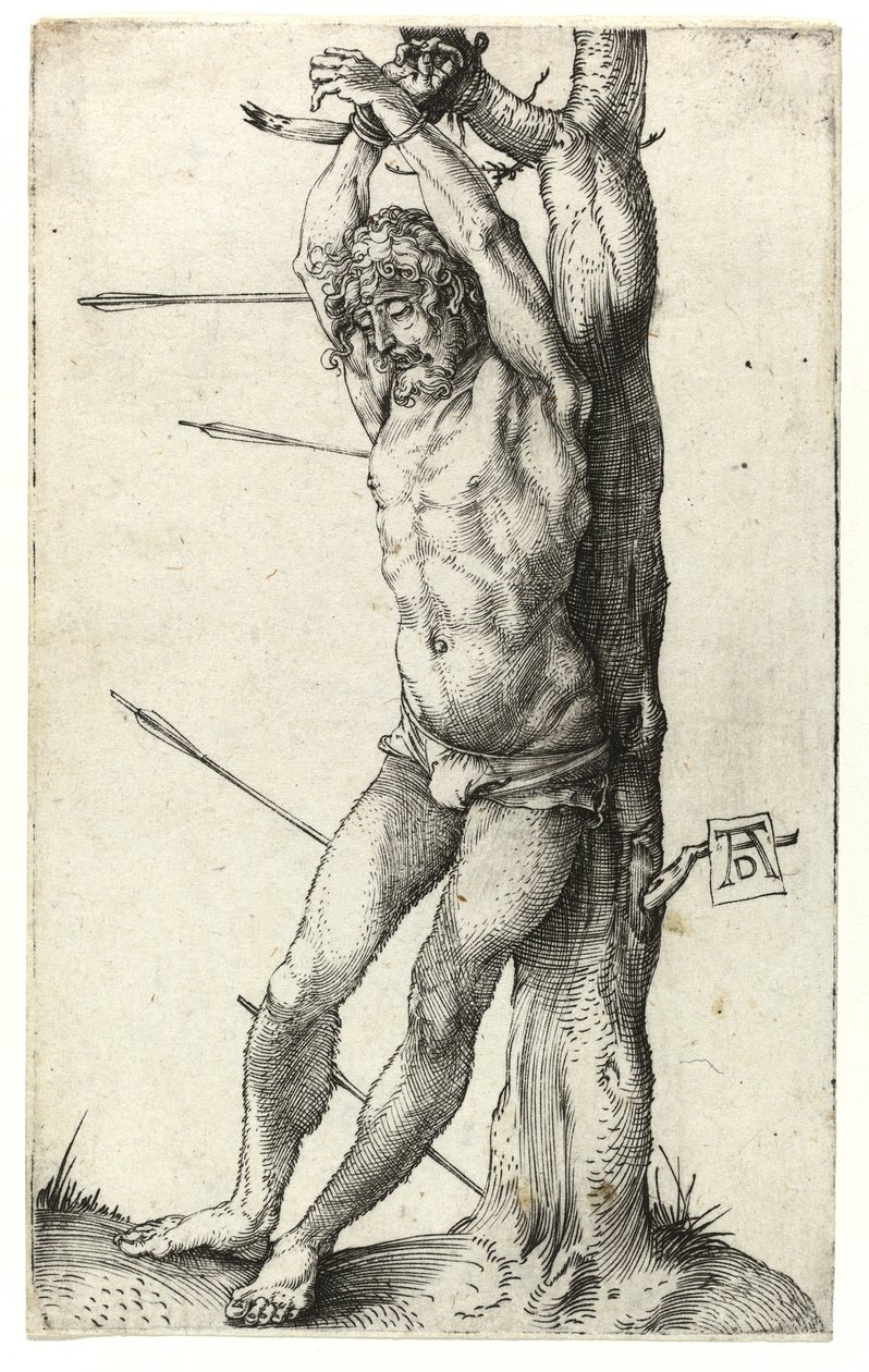 Sint Sebastiaan vastgebonden aan de boom door Albrecht Dürer