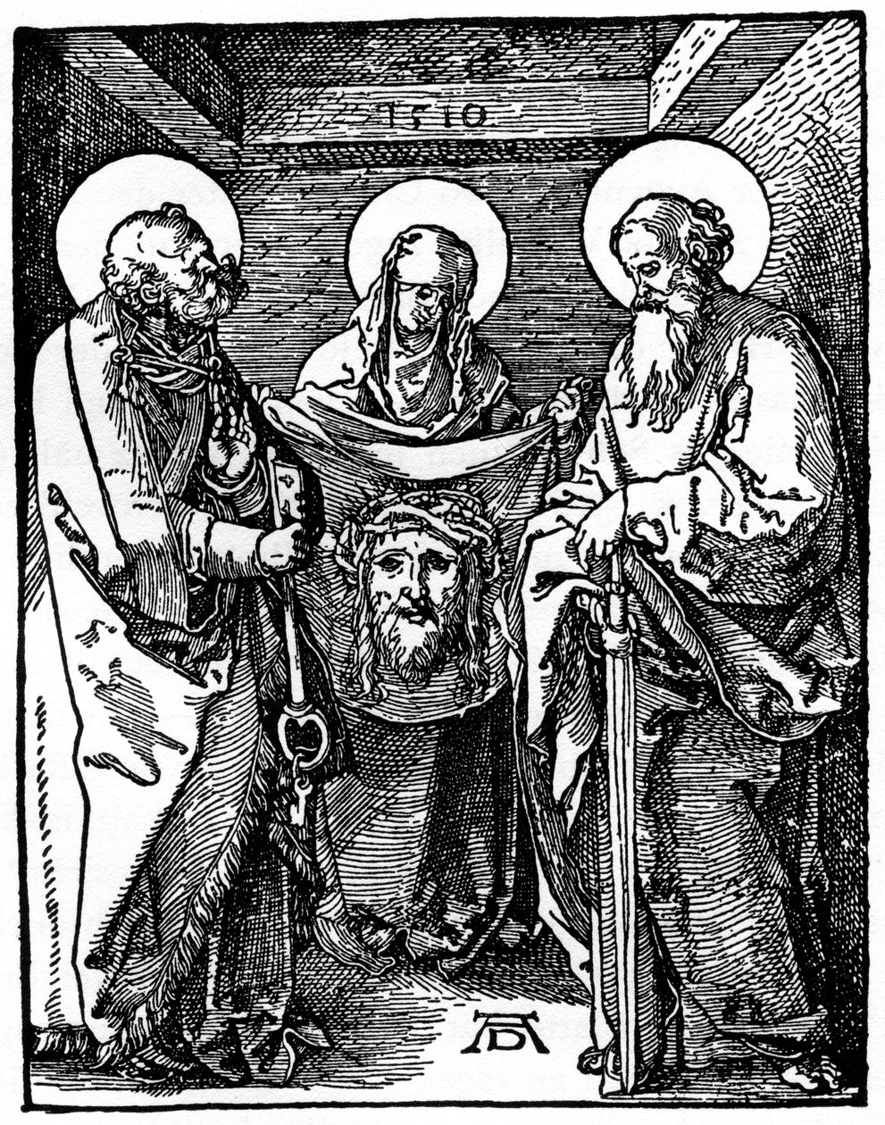 St. Veronica met de zweetdoek tussen St. Peter en Paul door Albrecht Dürer