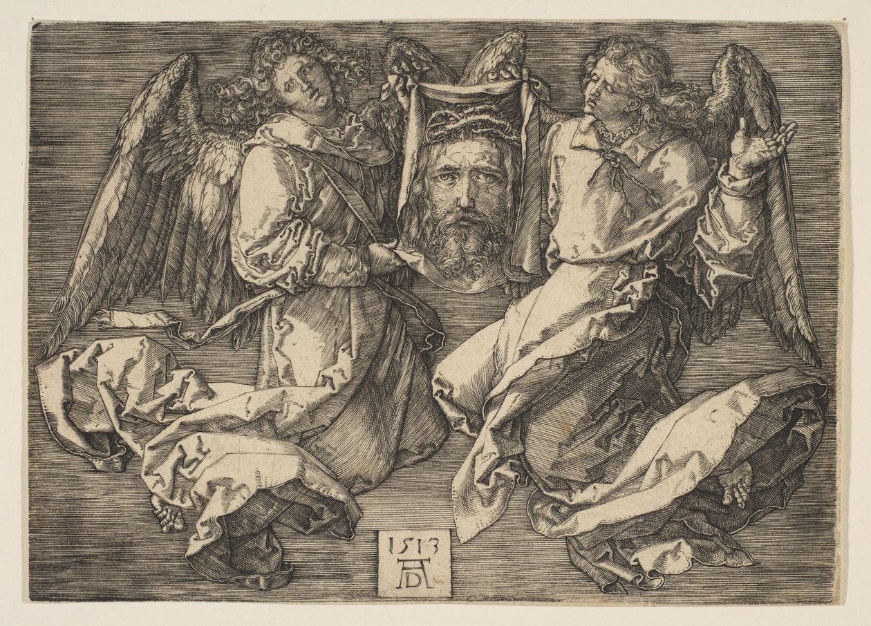 Zweetdoek vastgehouden door twee engelen door Albrecht Dürer