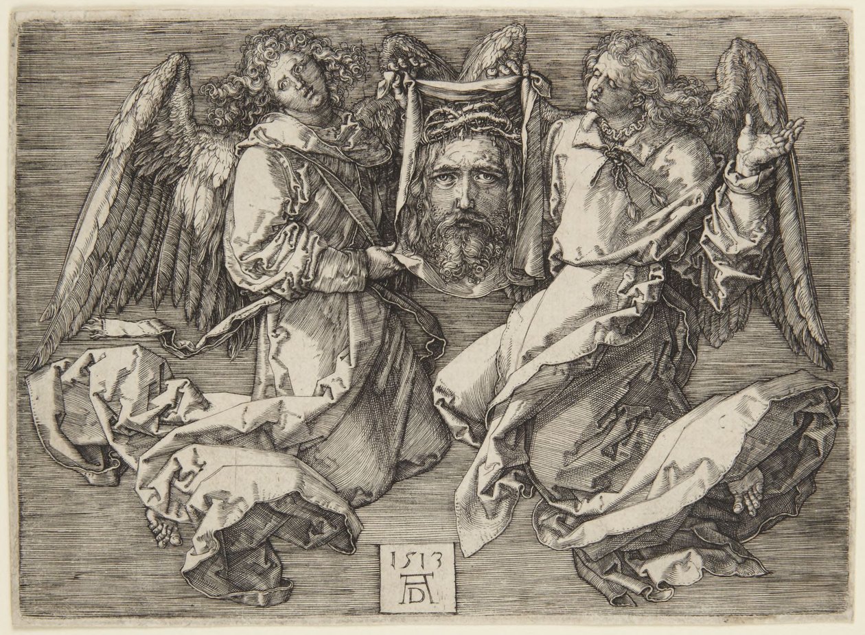 Zweetdoek vastgehouden door twee engelen door Albrecht Dürer