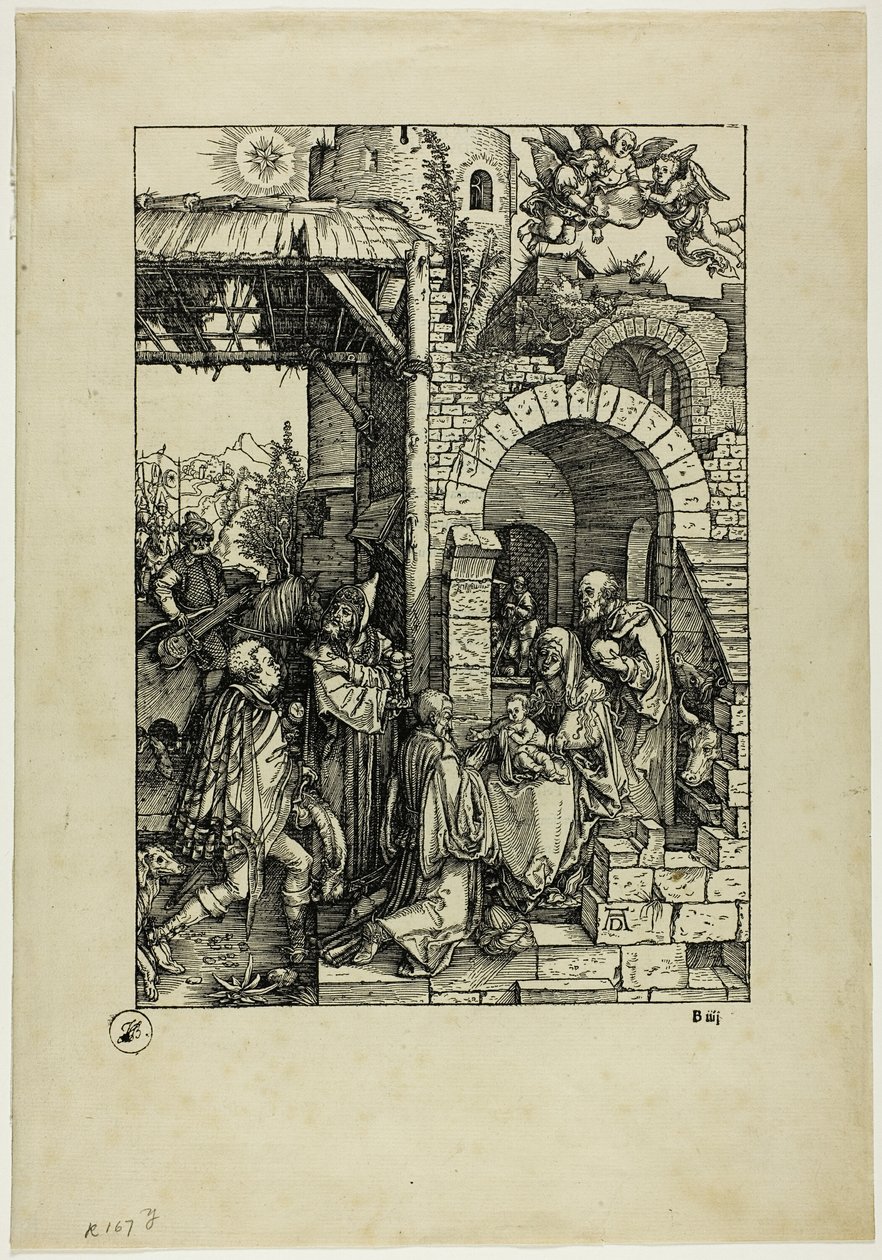De aanbidding der wijzen, uit Het leven van de Maagd door Albrecht Dürer