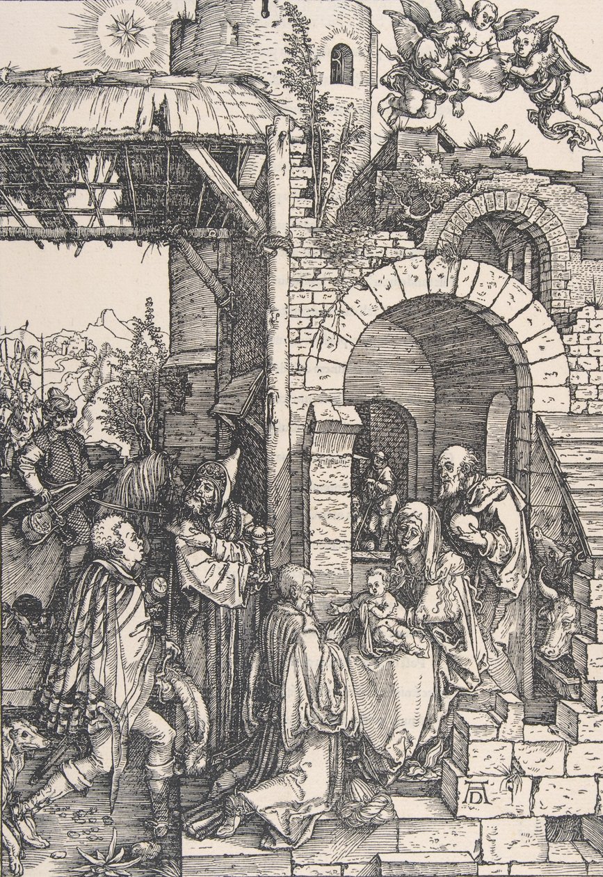 De Aanbidding der Wijzen, uit de serie Het Leven van de Maagd, ca. 1502 door Albrecht Dürer