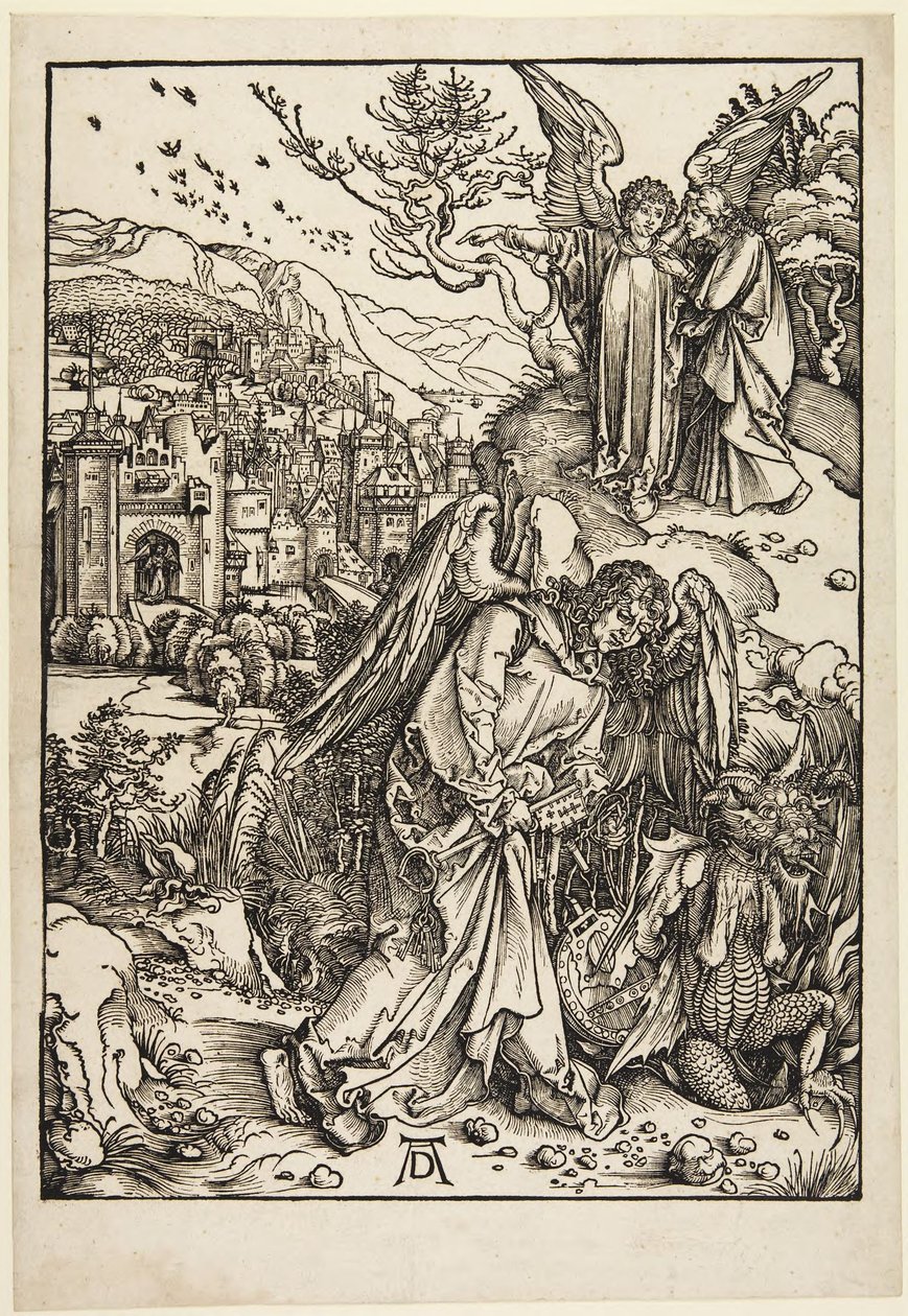 De engel met de sleutel tot de afgrond door Albrecht Dürer