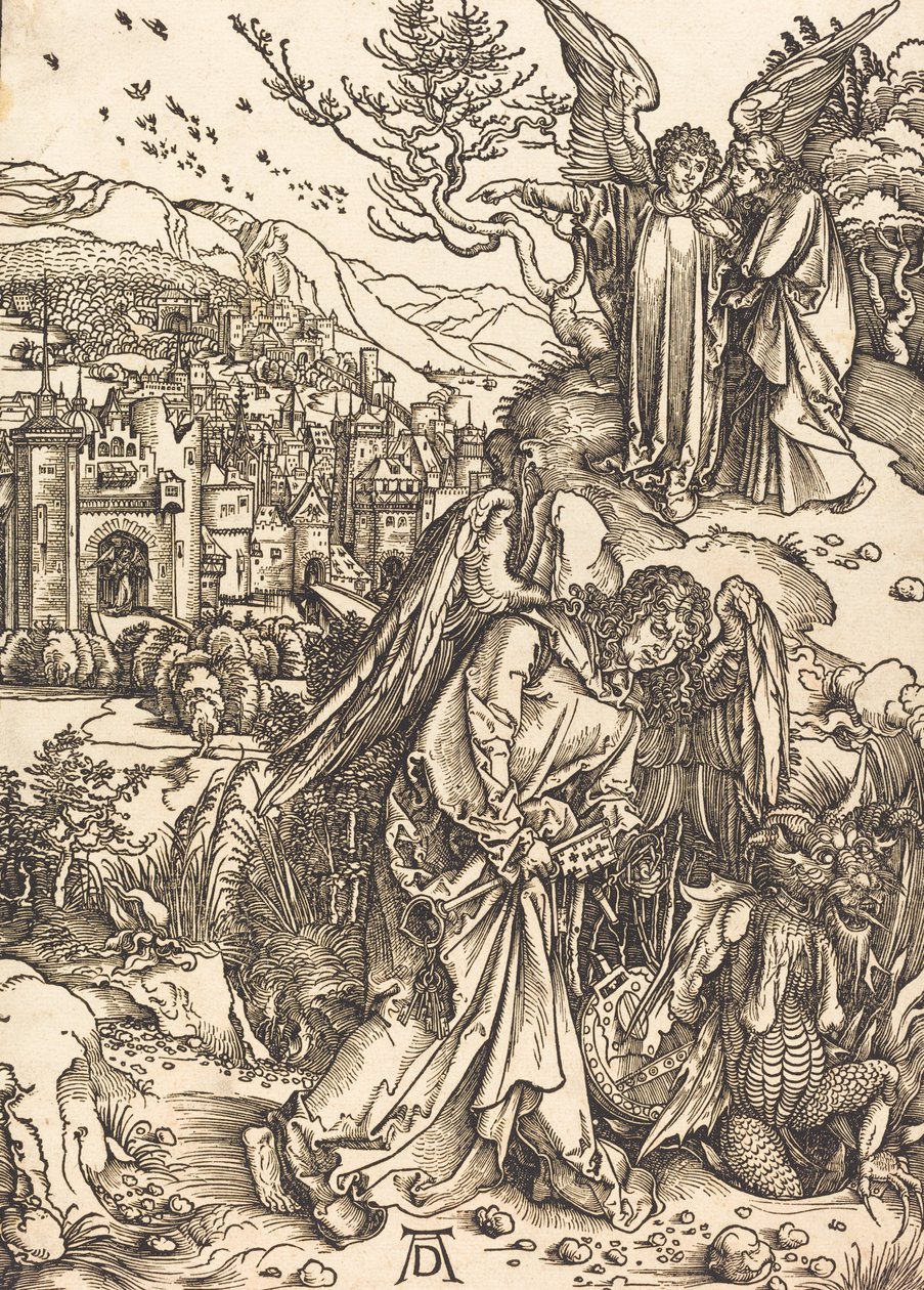 De engel met de sleutel tot de bodemloze put door Albrecht Dürer