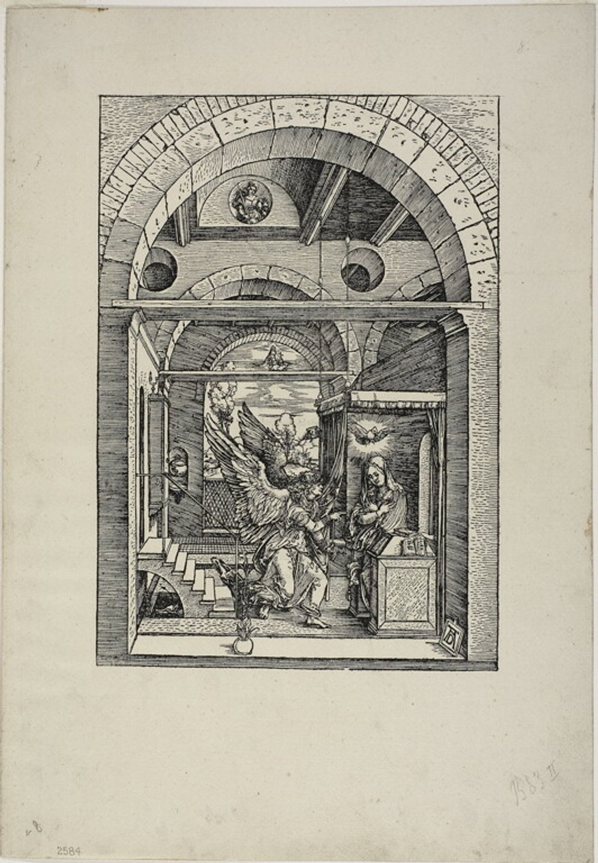 De Annunciatie, uit Het leven van de Maagd door Albrecht Dürer