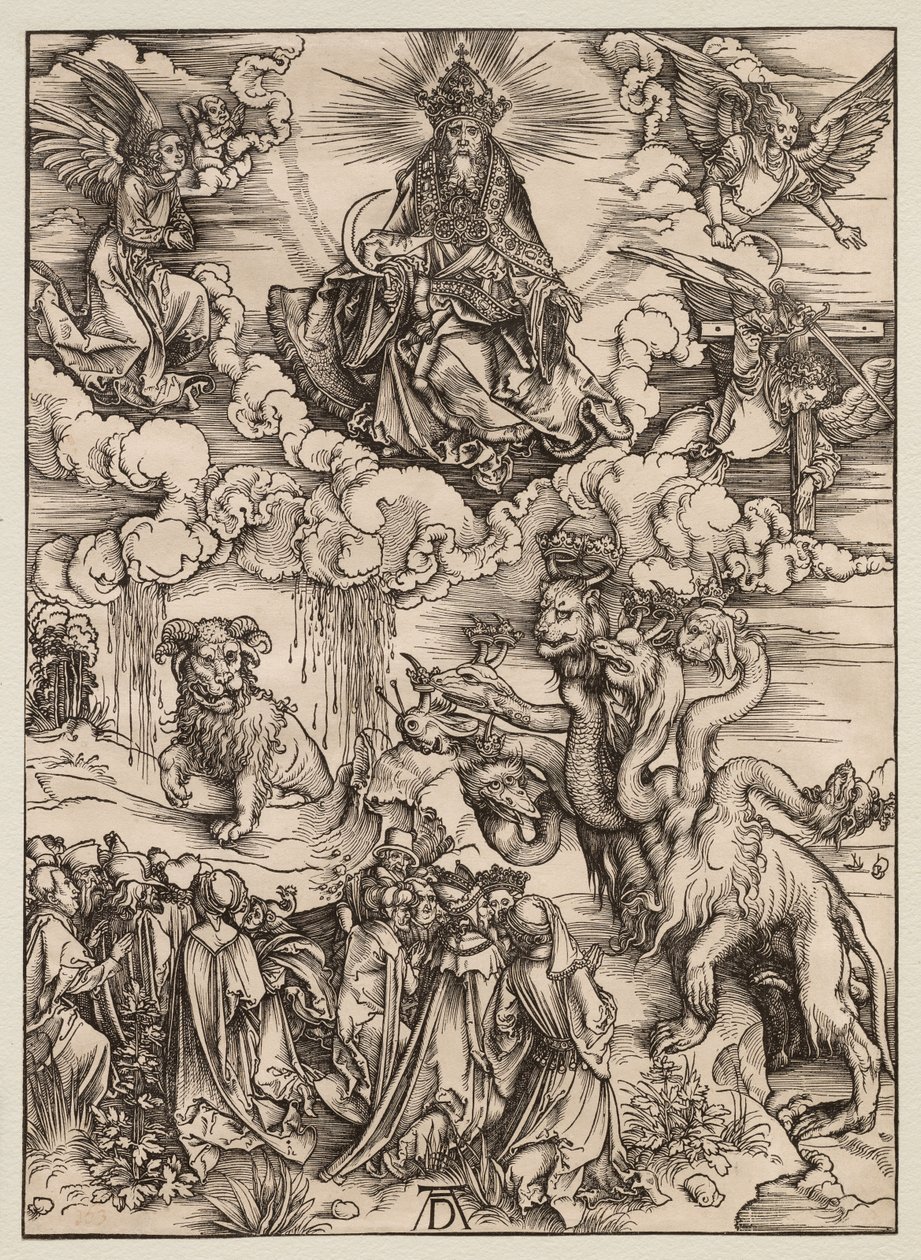De Apocalyps: het beest met twee horens als een lam door Albrecht Dürer