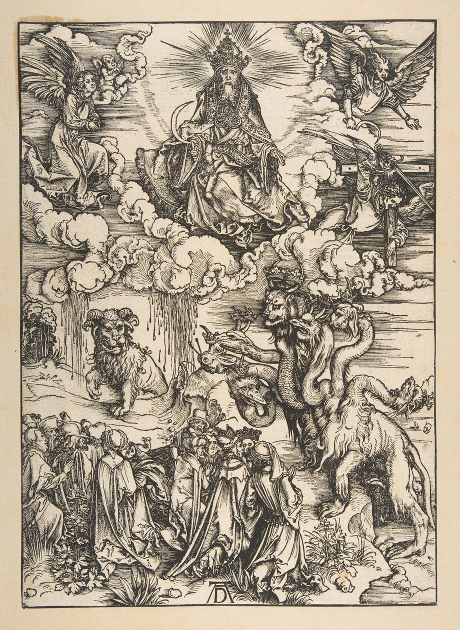 Het beest met twee horens als een lam, uit De Apocalyps, Latijnse editie door Albrecht Dürer