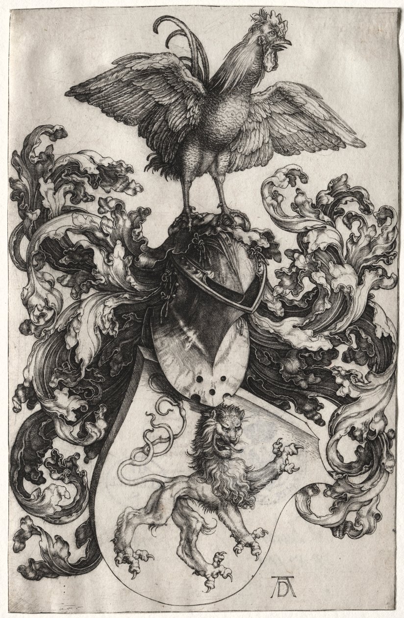 Het Wapen met een Leeuw en Haan door Albrecht Dürer