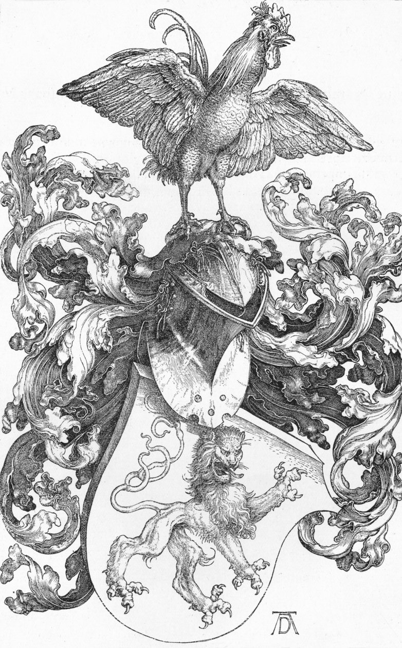 Het wapen met een leeuw en een haan, ca. 1502-1503, 1906 door Albrecht Dürer