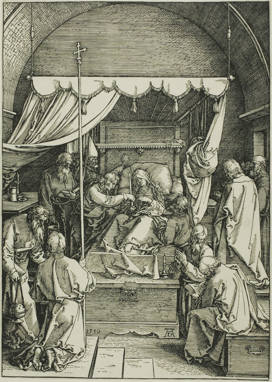 De dood van de maagd, uit Het leven van de maagd door Albrecht Dürer