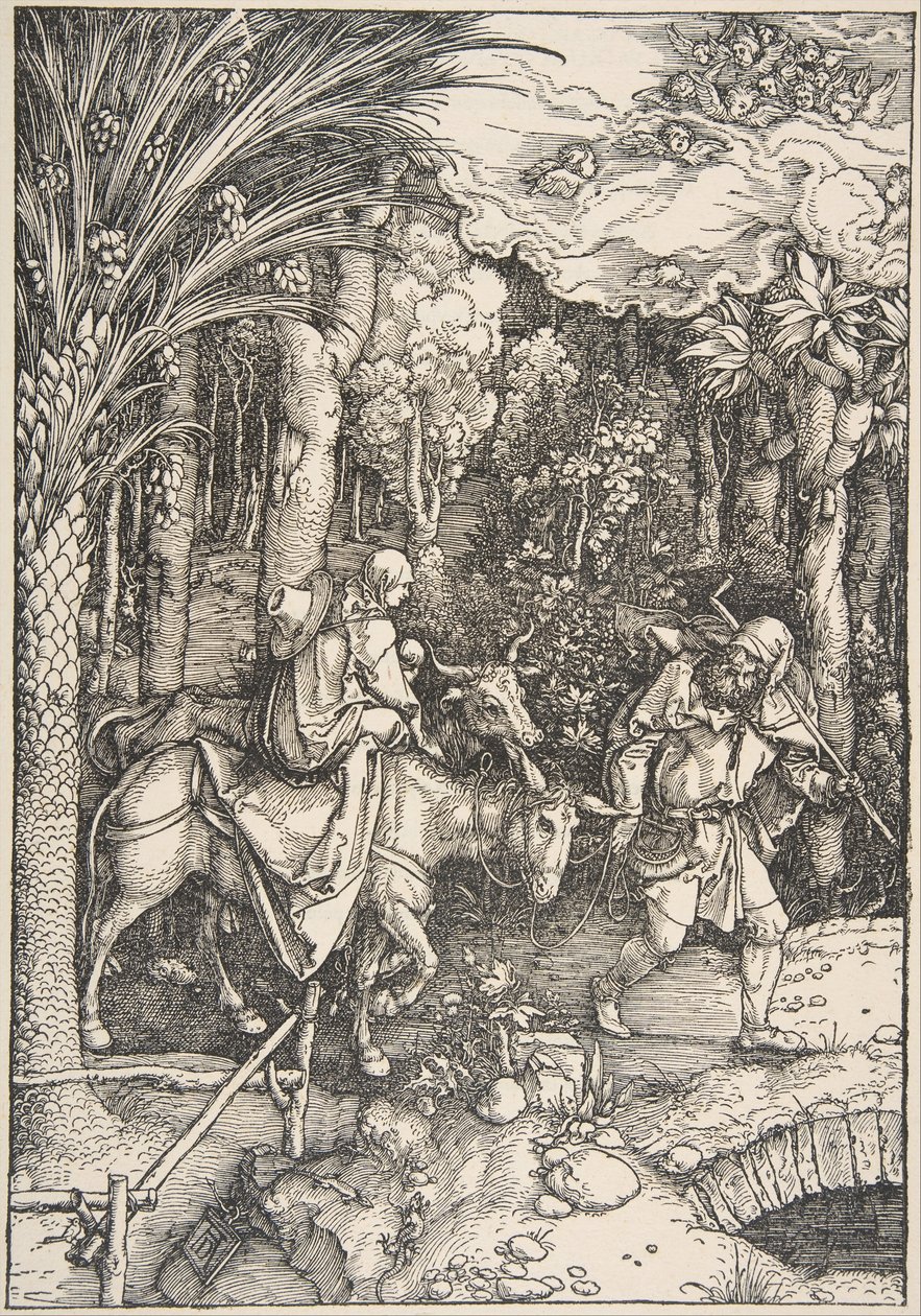 De vlucht naar Egypte, uit Het leven van de Maagd, Latijnse editie, 1511 door Albrecht Dürer