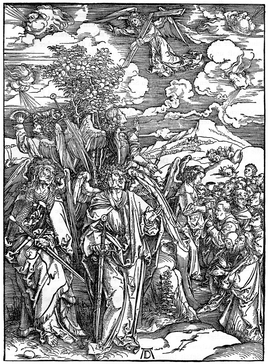 De Vier Engelen die de winden vasthouden, 1498 door Albrecht Dürer