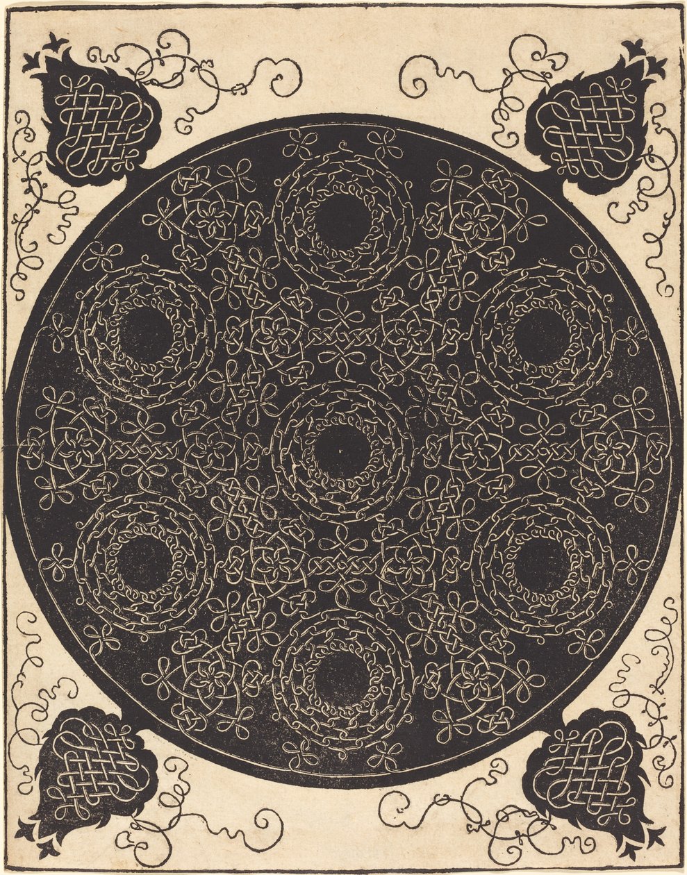 De vierde knoop (combinatie van zeven cirkelvormige groepen knopen met zwarte centra) door Albrecht Dürer