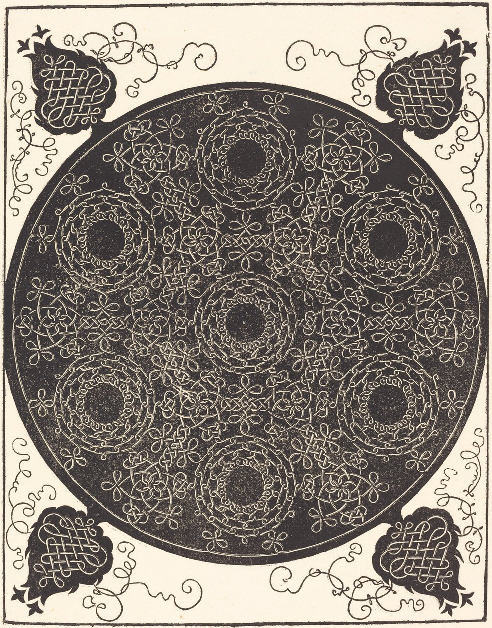De Vierde Knoop die zeven cirkelvormige groepen knopen met zwarte centra combineert, waarschijnlijk 1506-1507 door Albrecht Dürer
