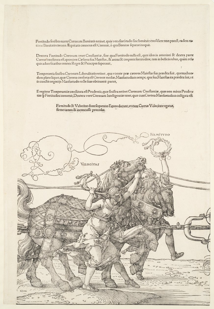 De grote triomfwagen: Velocitas en Firmitudo door Albrecht Dürer