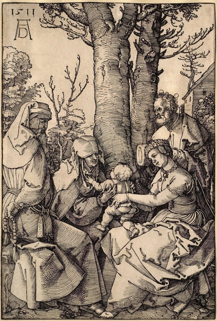 De Heilige Familie met Joachim en Anna onder een boom door Albrecht Dürer
