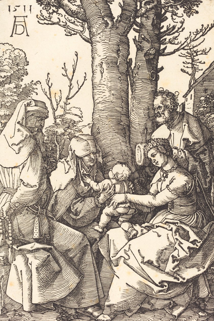 De Heilige Familie met Joachim en Anna onder een boom door Albrecht Dürer