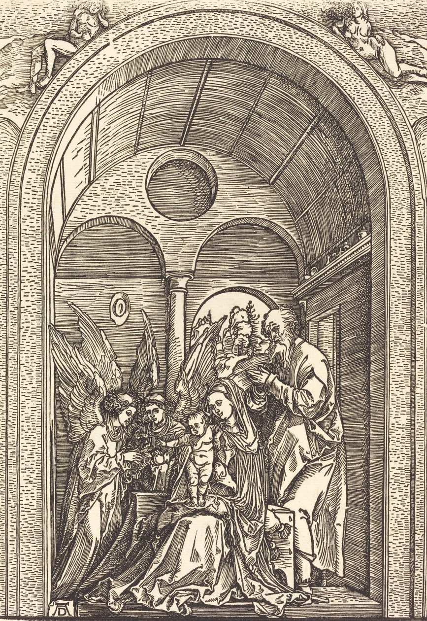 De Heilige Familie met Twee Engelen in een Gewelfde Hal, ca. 1504 door Albrecht Dürer