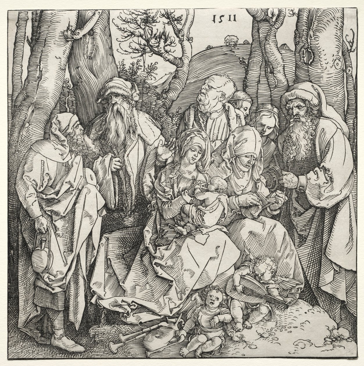 De Heilige Familie met twee muzikale engelen, 1511 door Albrecht Dürer