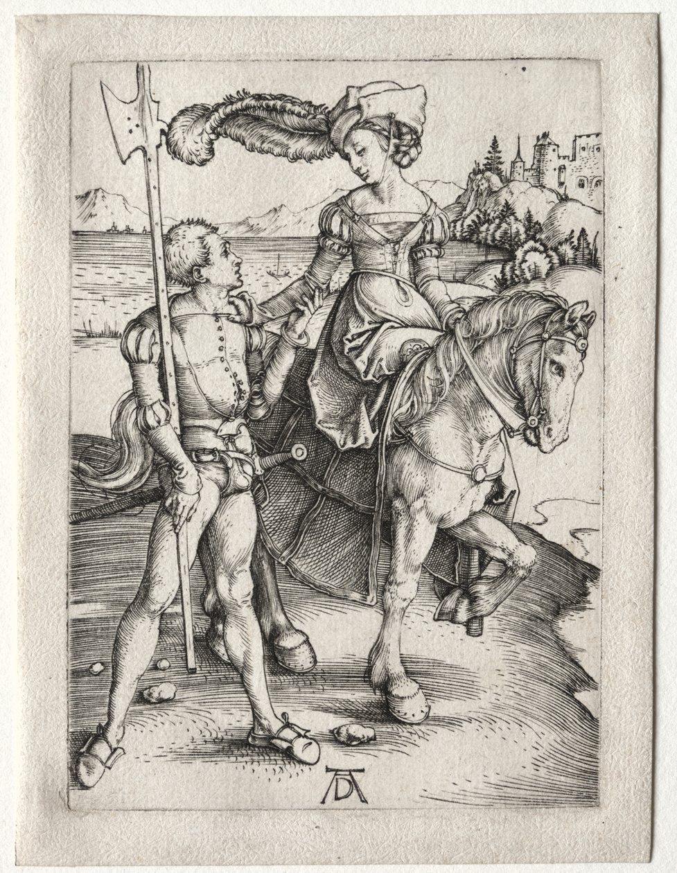 De dame te paard en de landsknecht door Albrecht Dürer