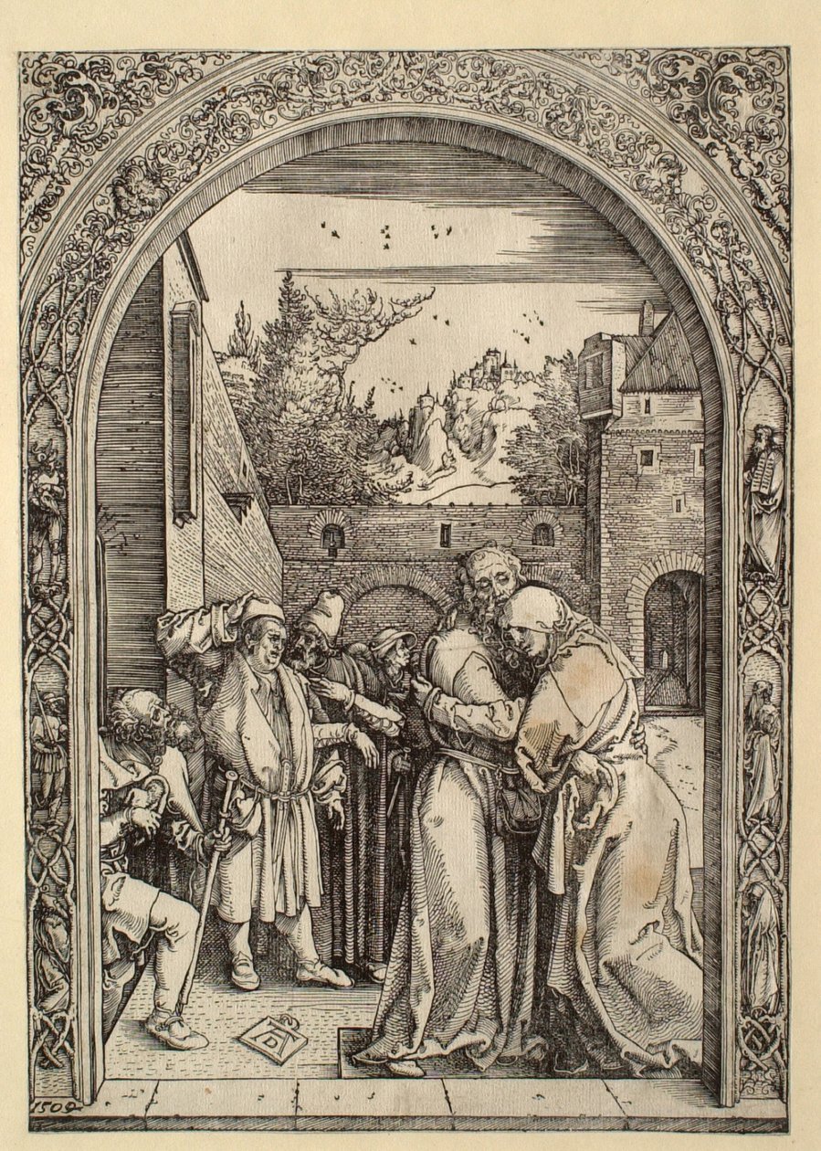 Het leven van de Maagd: Joachim en Anna bij de Gouden Poort door Albrecht Dürer
