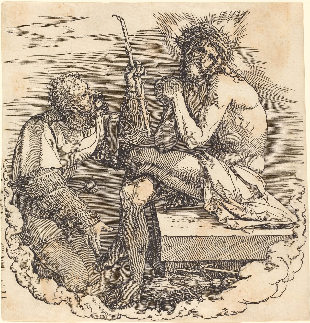 De Man van Smarten bespot door een soldaat door Albrecht Dürer
