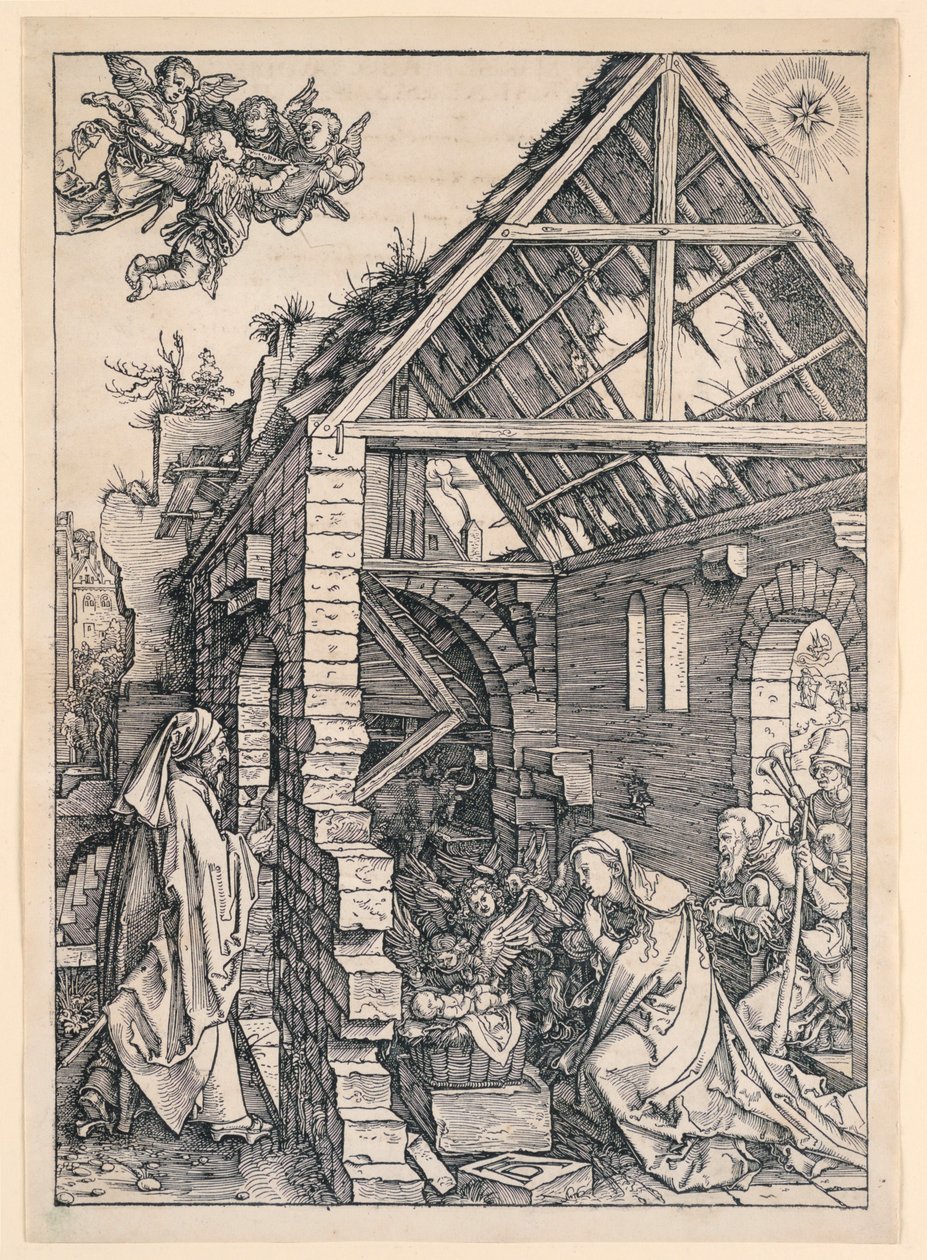 De Geboorte, uit de serie Het Leven van de Maagd door Albrecht Dürer