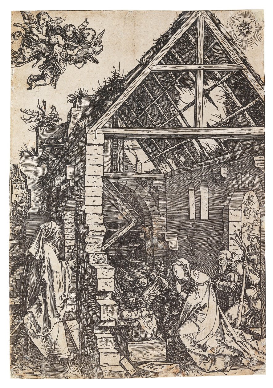 De geboorte van Christus, uit de serie Het leven van de Maagd, ca. 1503 door Albrecht Dürer