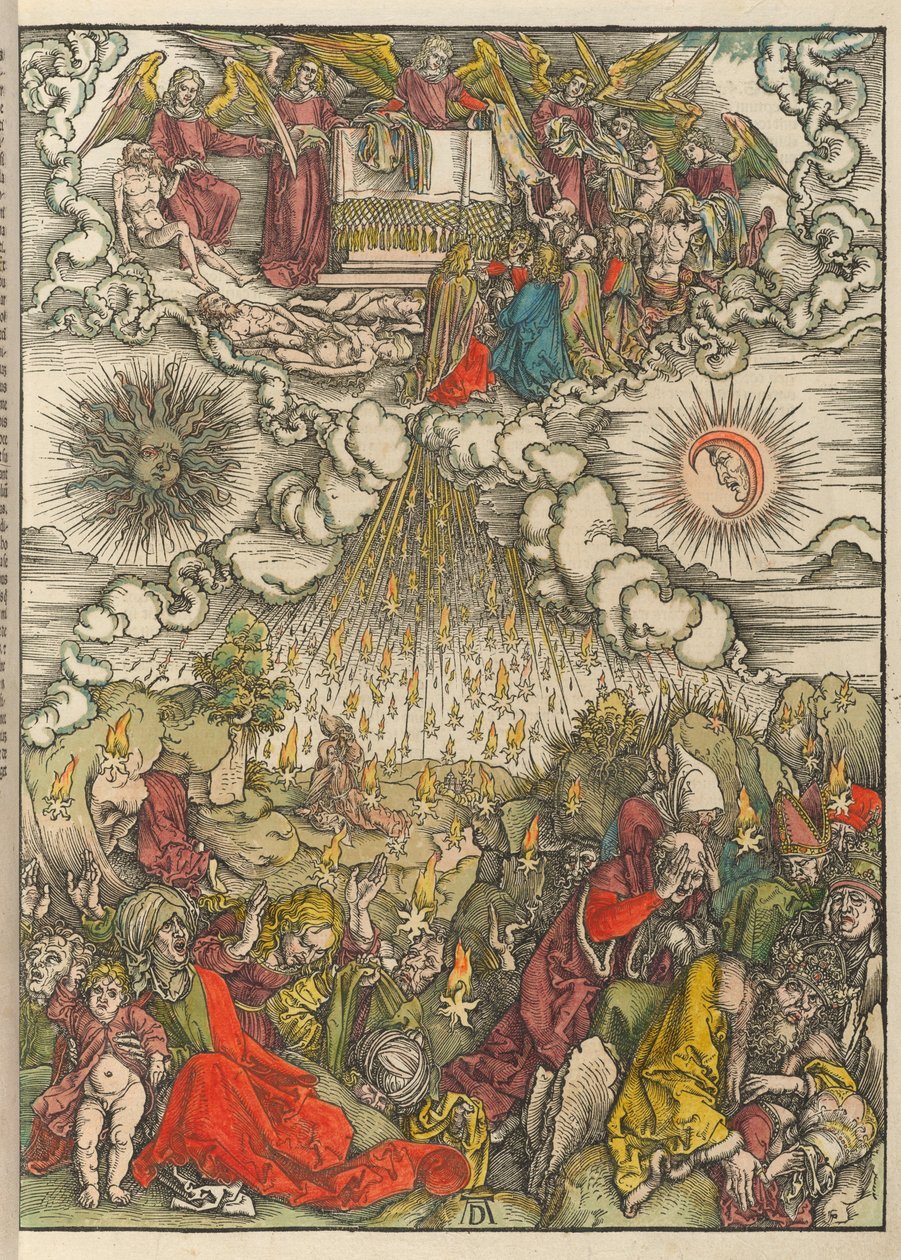 De opening van het vijfde en zesde zegel door Albrecht Dürer