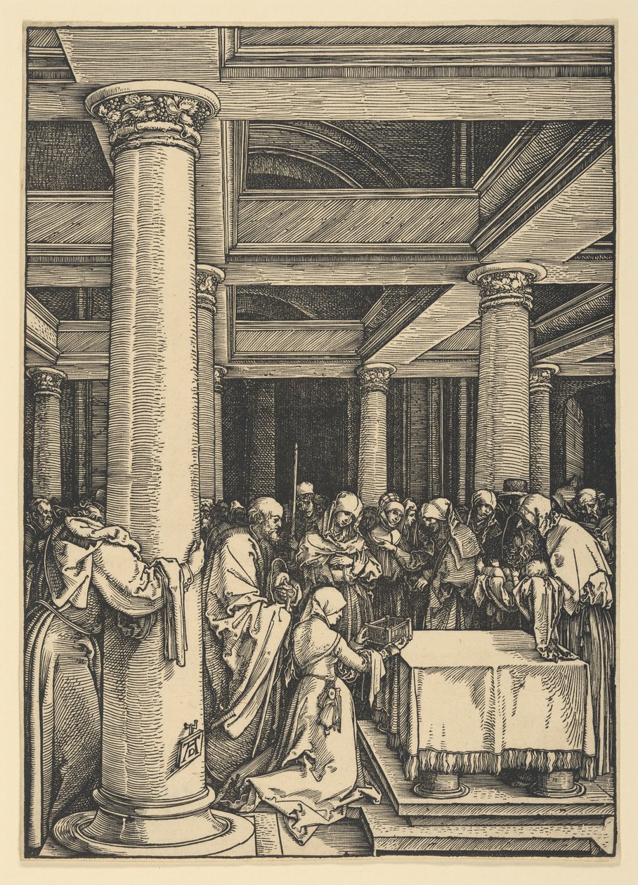Opdracht in de tempel, uit Het leven van de Maagd door Albrecht Dürer