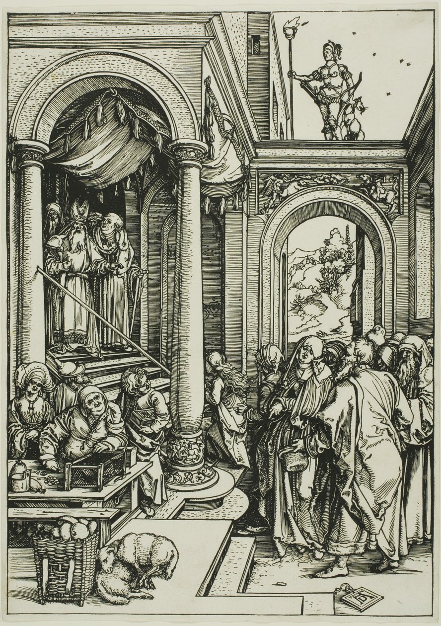 De presentatie van de Maagd in de tempel, uit Het leven van de Maagd door Albrecht Dürer