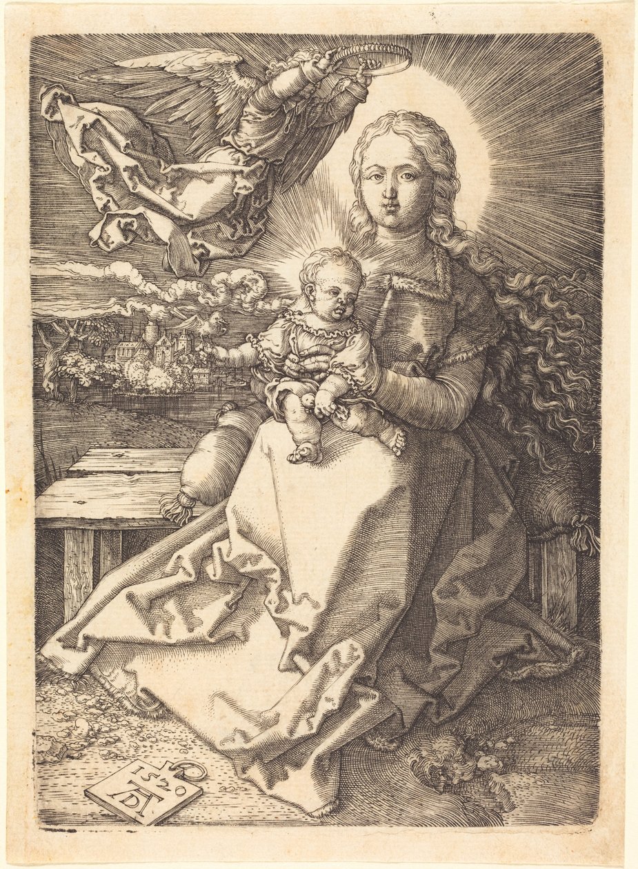 De Maagd met het Kind, gekroond door één engel door Albrecht Dürer